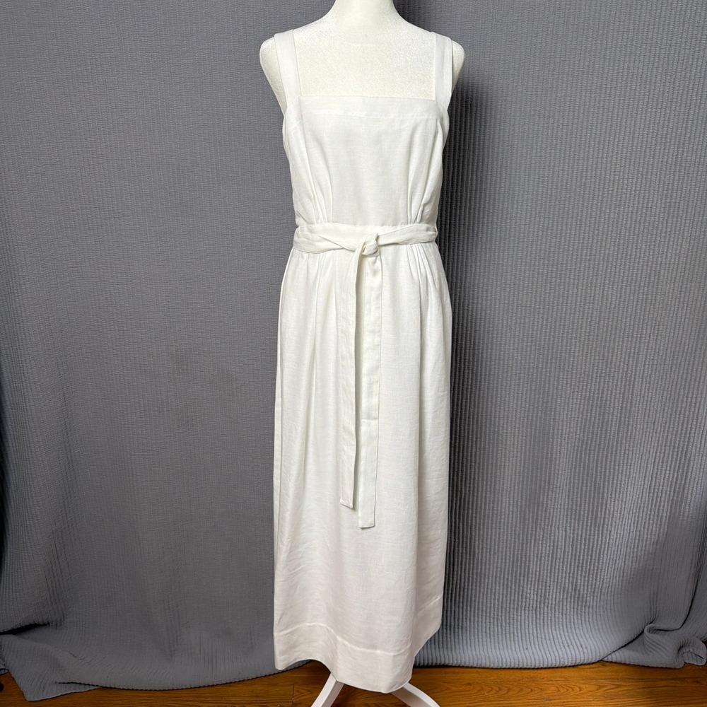 G.‎ Label Goop Linen Maxi Camilla Wrap Dress Summer 6 White NWOT Boho Minimalist